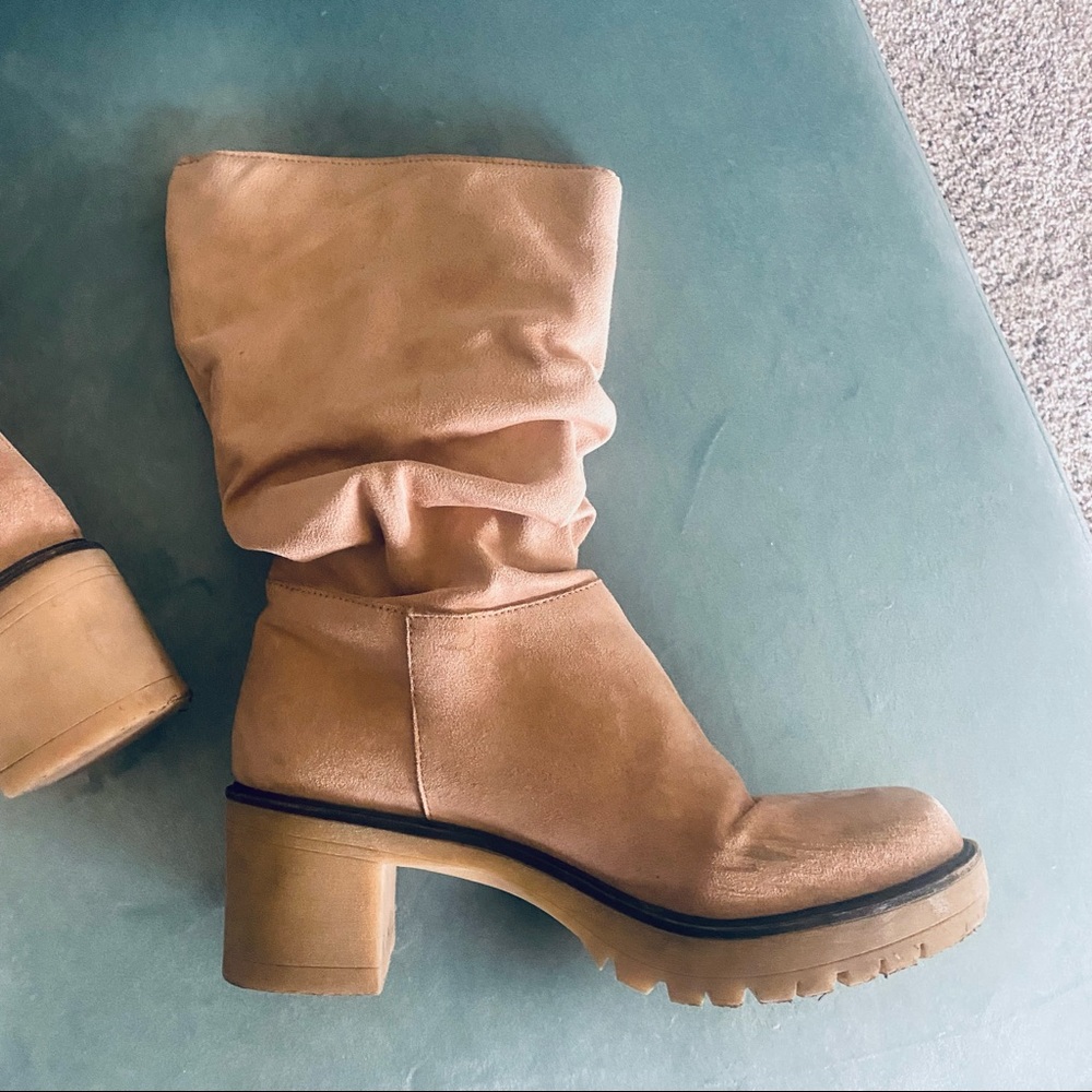 Boutique tan faux suede mid calf slouchy boots - Picture 6 of 13